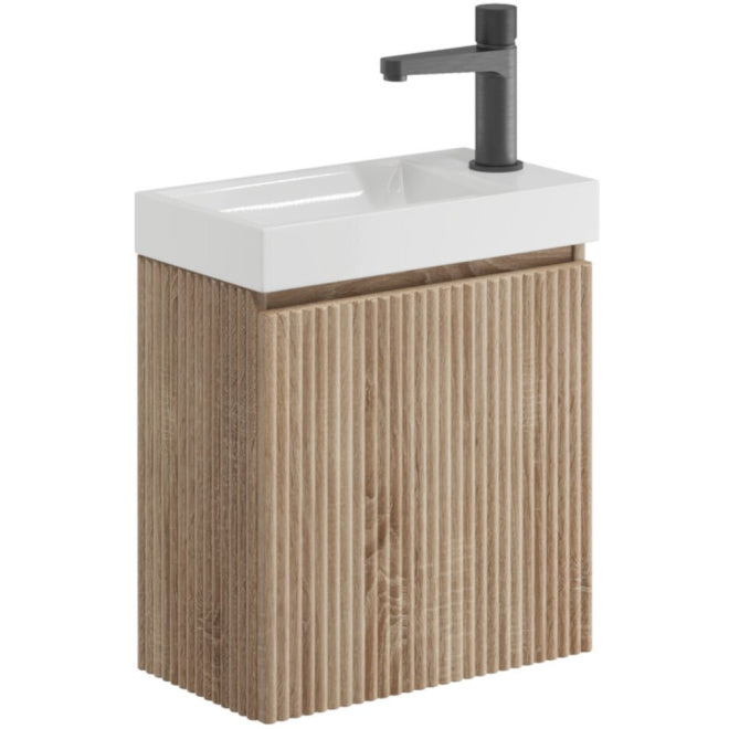 Line Cloakroom Fluted Oak Basin Vanity Unit