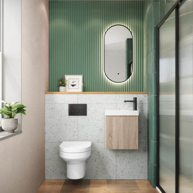 Line Cloakroom Fluted Oak Basin Vanity Unit