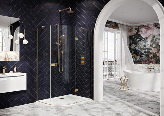 Athene Hinged Offset Quadrant Shower Enclosure – 1200 x 800 – Brushed Brass