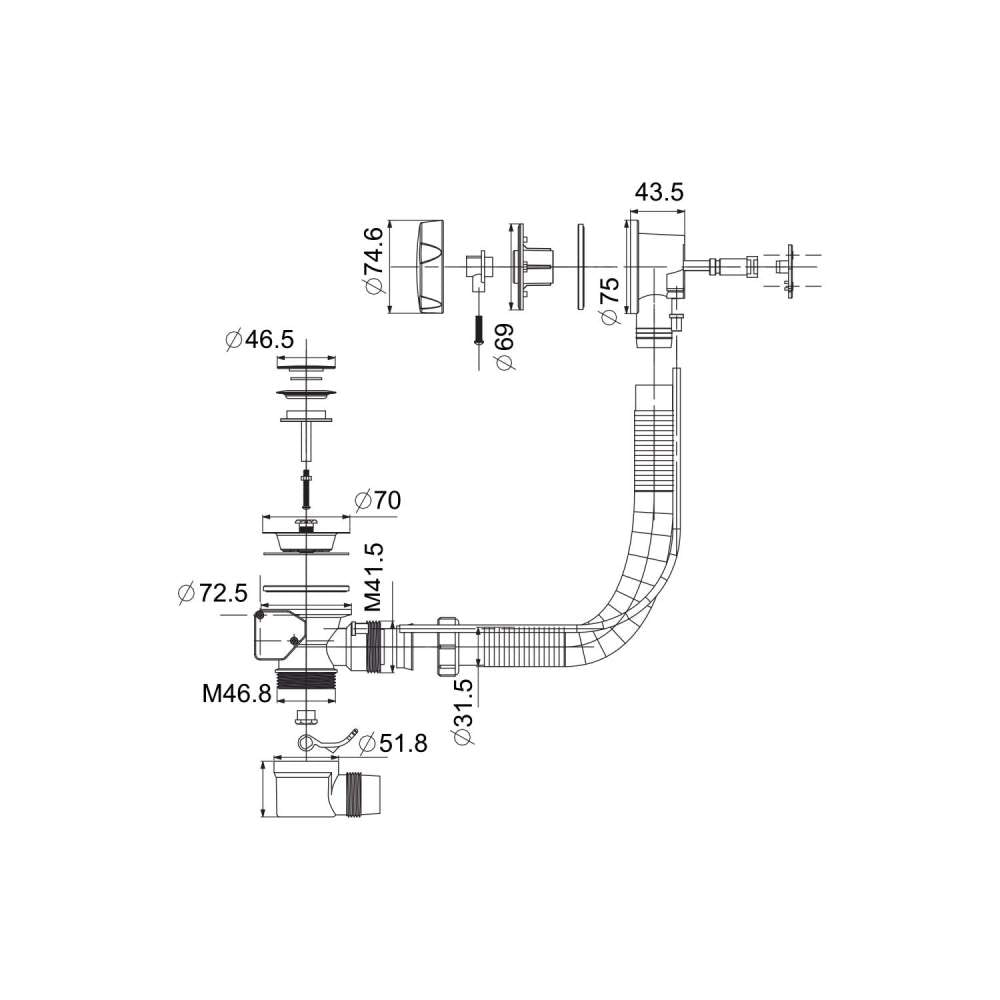 Matt Black Pop Up Bath Waste - Easy Clean