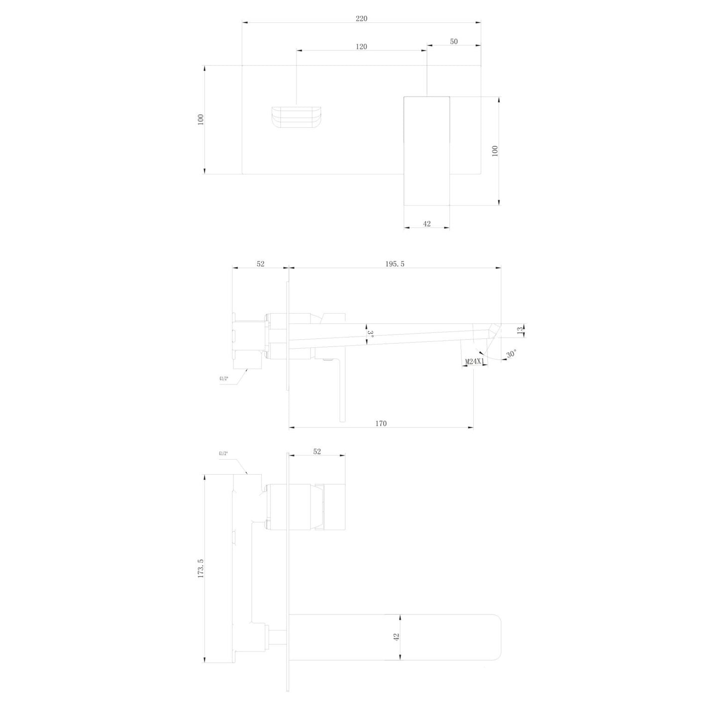 Mura Brushed Brass Wall Mounted Bath Mixer Tap