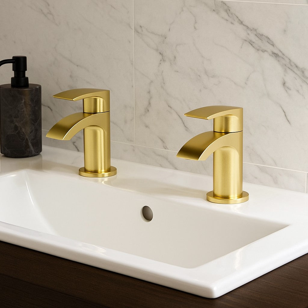 Belantia Brushed Brass Basin Taps (Pair) Hot and Cold Separates