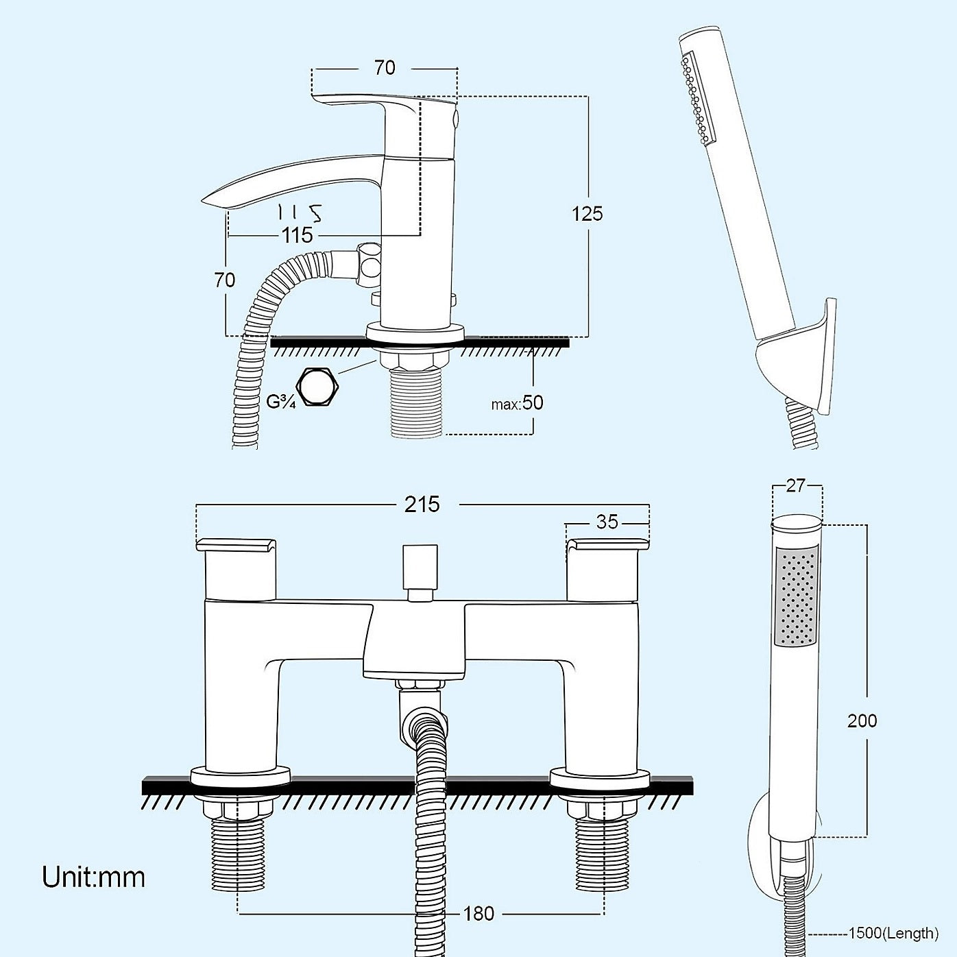 Chrome Sleek Basin and Bath Shower Mixer Tap Pack