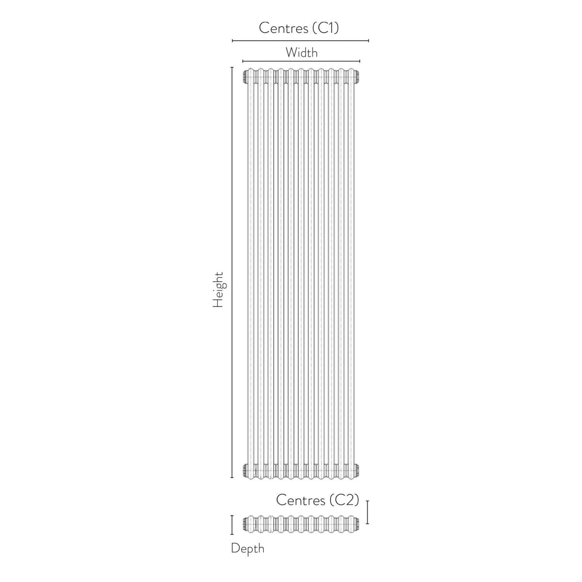 Vertical 2 Column Designer Radiator – 1800 X 506 - Raw Metal