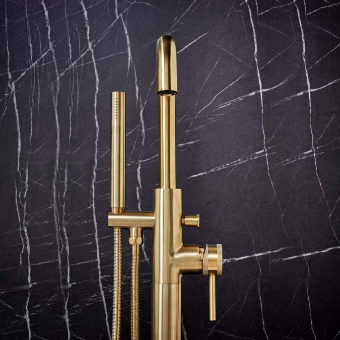 Apres Brushed Brass Freestanding Bath Shower Mixer Tap