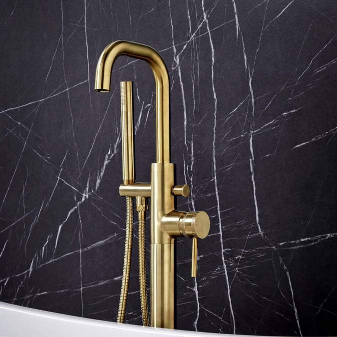 Apres Brushed Brass Freestanding Bath Shower Mixer Tap
