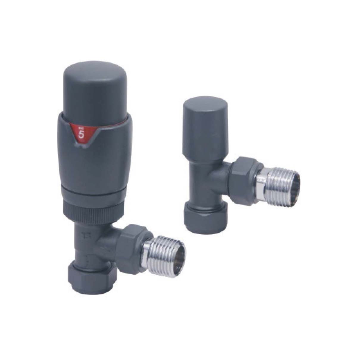 Anthracite Angled TRV Radiator Valves Twin Pack - Energy Saving
