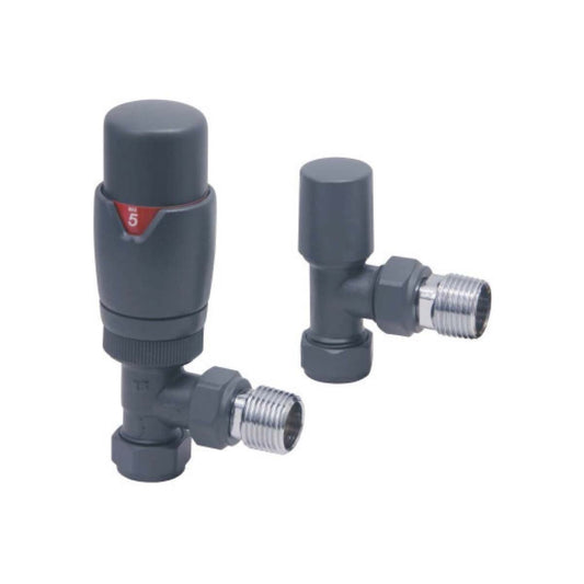 Anthracite Angled TRV Radiator Valves Twin Pack - Energy Saving
