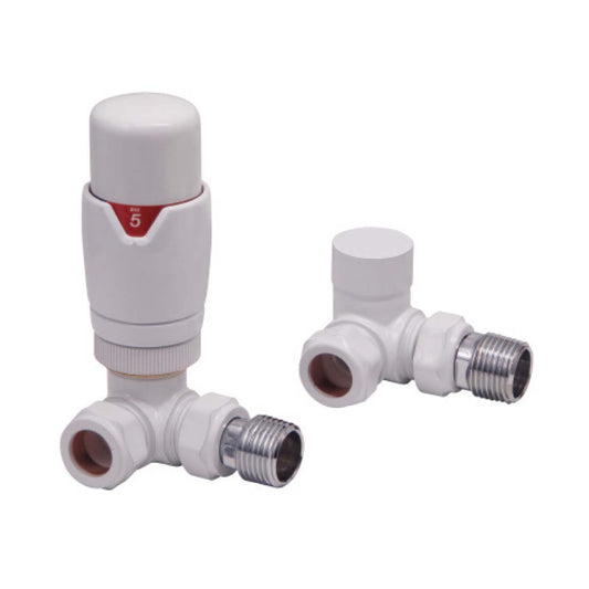 White Corner TRV Radiator Valves Twin Pack - Energy Saving