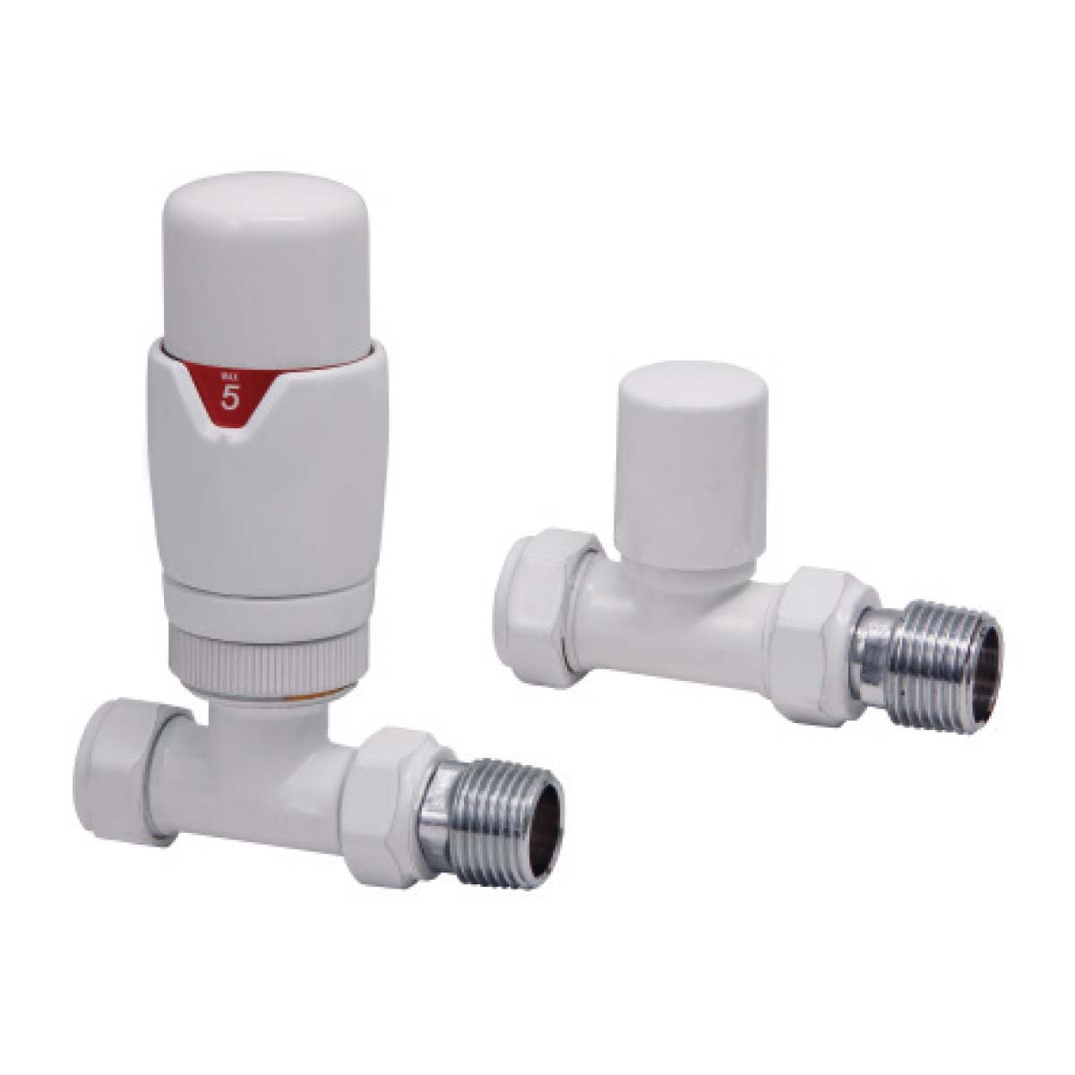 White Straight TRV Radiator Valves Twin Pack - Energy Saving