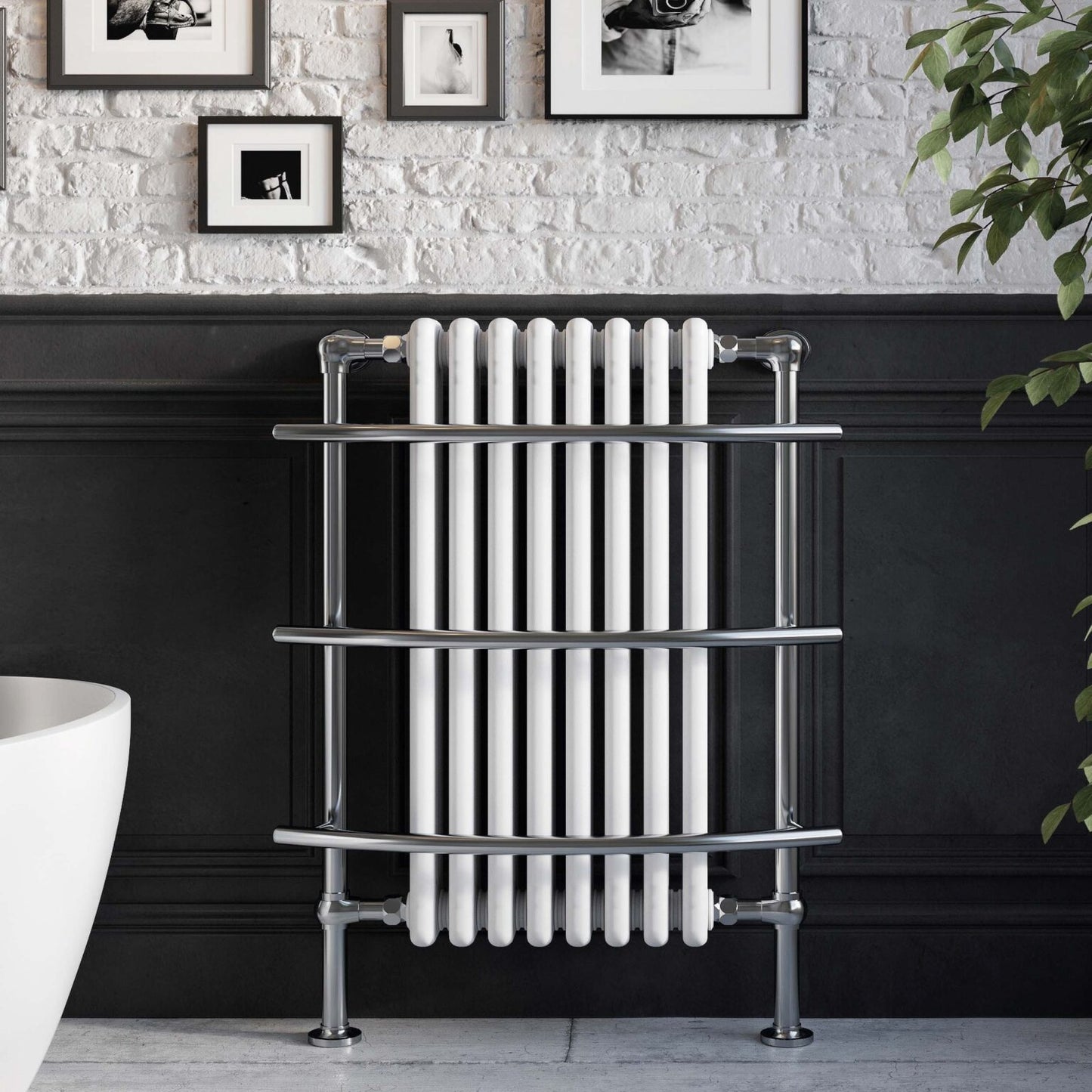 Newby Curved Rail 8 Column Radiator Towel Warmer - Chrome/White