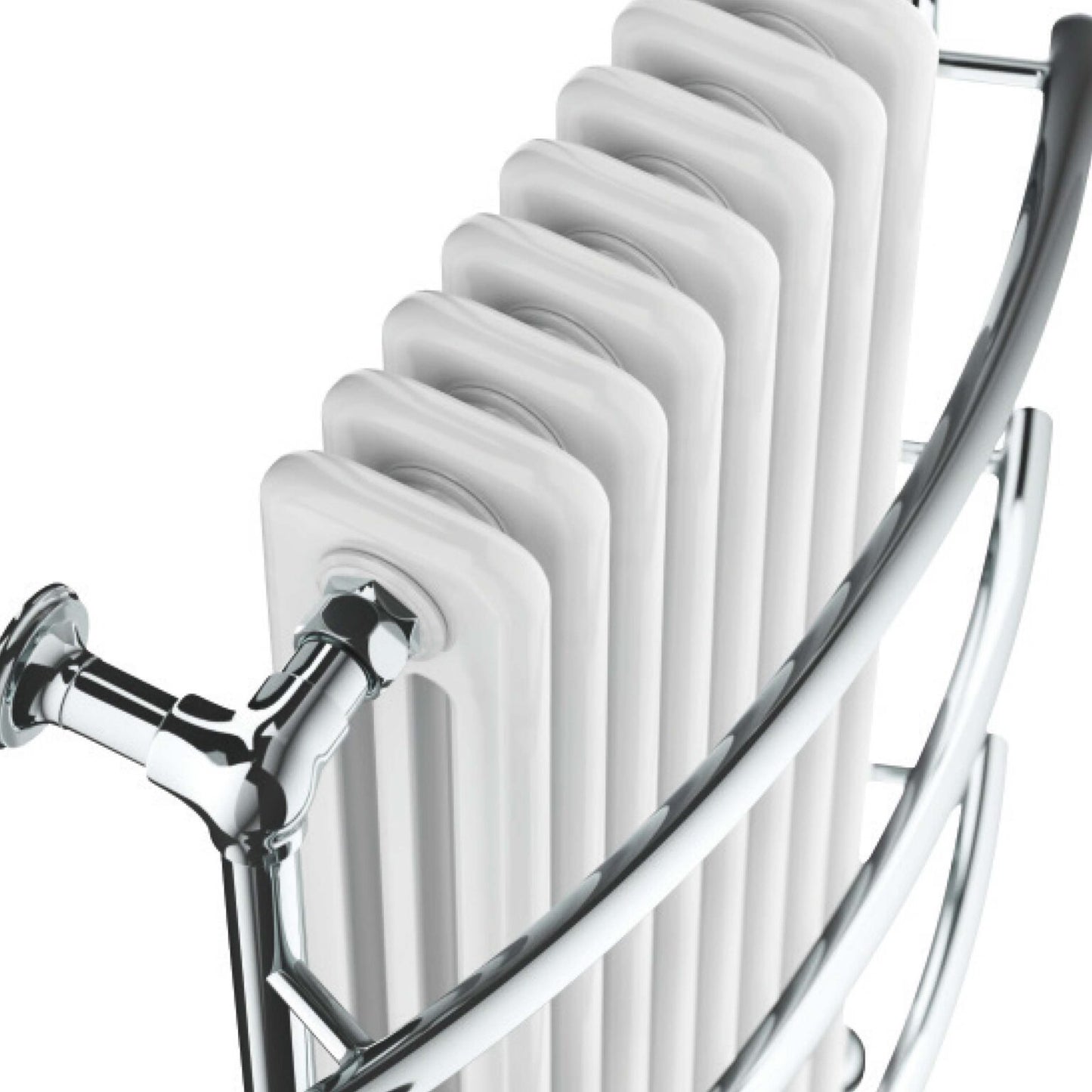 Newby Curved Rail 8 Column Radiator Towel Warmer - Chrome/White