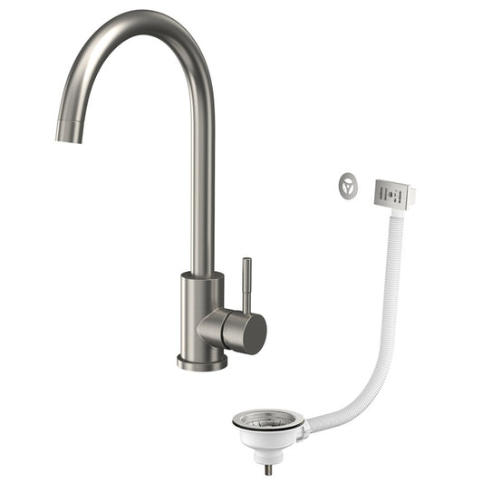 Bronx Stainless Steel Mono Kitchen Tap with Waste and Overflow Covers