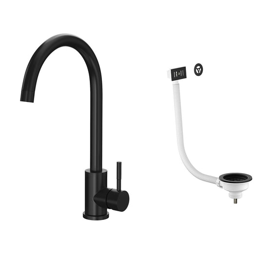 Bronx Matt Black Mono Kitchen Tap with Waste and Overflow Covers