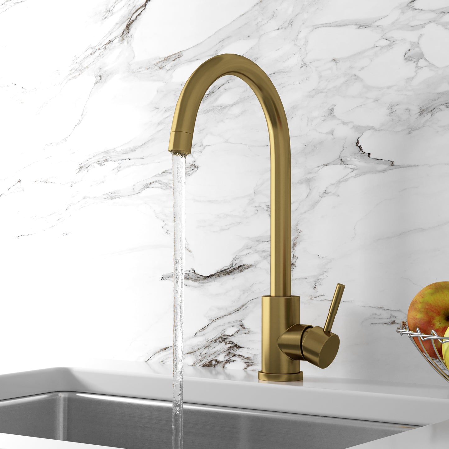 Bronx Brushed Brass Mono Kitchen Tap with Waste and Overflow Covers