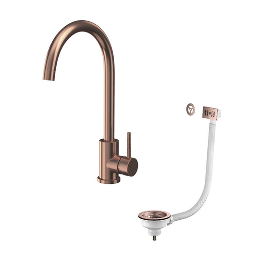 Bronx Brushed Bronze Mono Kitchen Tap with Waste and Overflow Covers