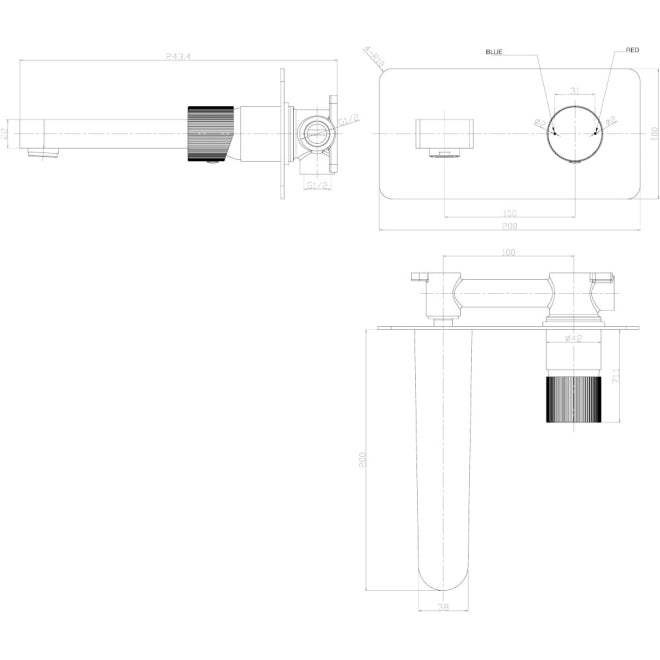 KaKa Matt Black Wall Mounted Basin Mixer Tap