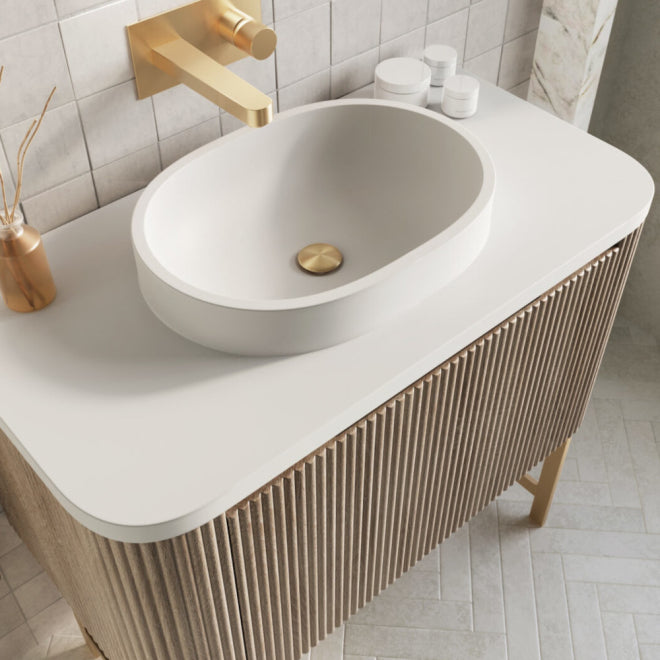Line Curve Oak 600mm Wall Hung Basin Vanity Unit