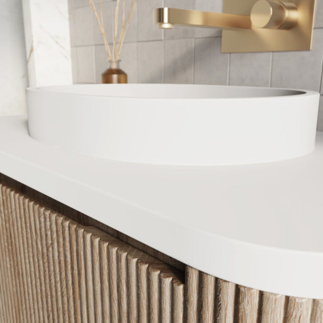 Scudo Linea Curve Oak 900mm Wall Hung Basin Vanity Unit