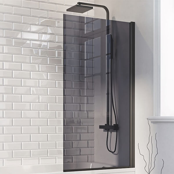 Black Smoked Mono Square Edge Bath Screen 1400 x 800