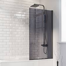 Black Smoked Mono Square Edge Bath Screen 1400 x 800