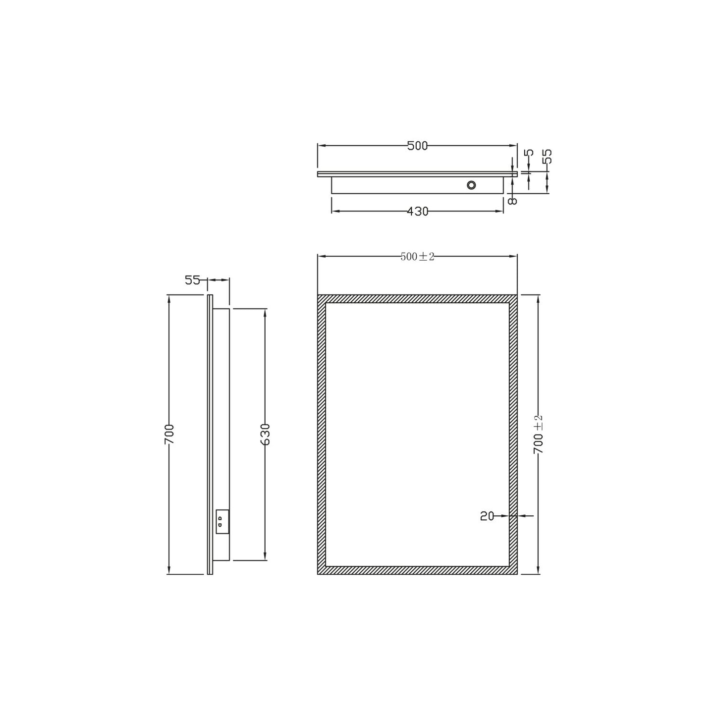 Moscow LED Mirror with Demister Pad and Shaver Socket 500x700mm