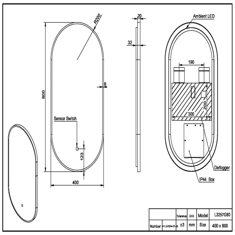 Scudo Audrey Slim Brushed Brass LED Mirror