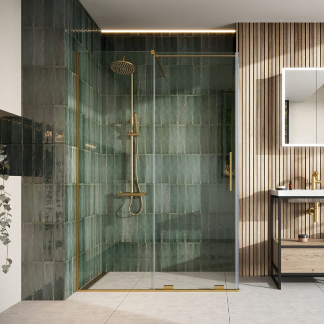 Movement 1100mm Sliding Shower Door in Brushed Brass