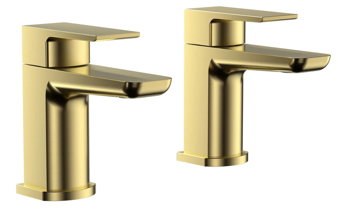 Mura Brushed Brass Bath Pillar Taps (Pair) Hot and Cold