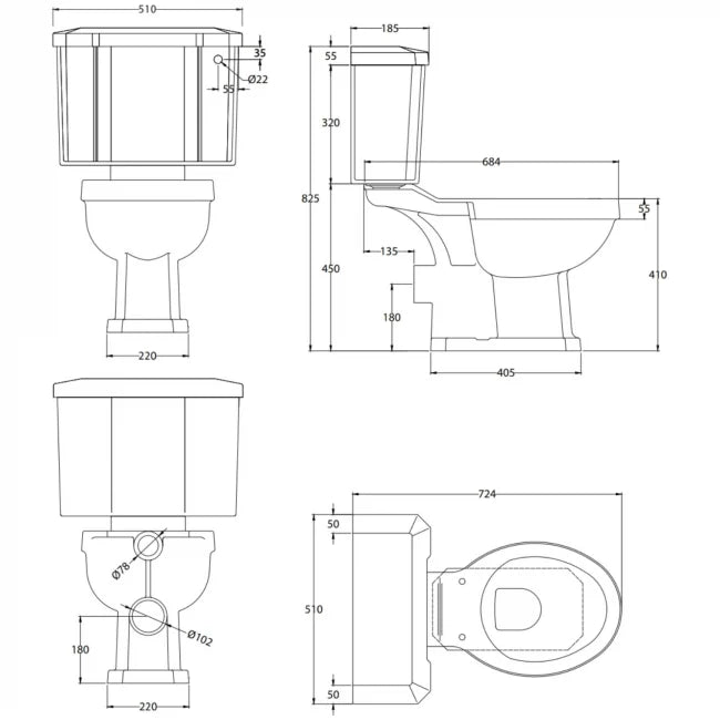 Churchwell Close Coupled Toilet with Cistern - Excluding Seat
