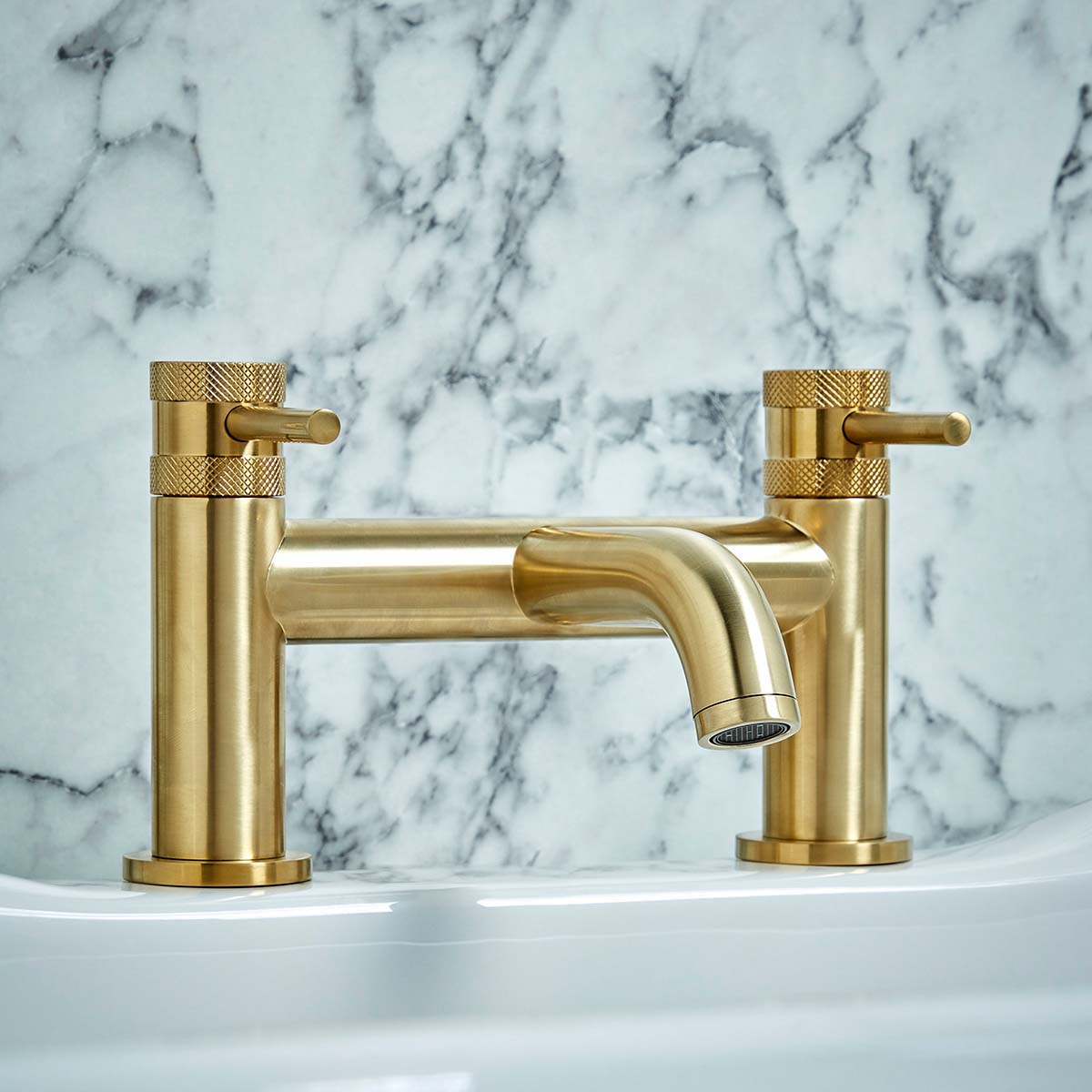 Apres Brushed Brass Thermostatic Shower Kit Basin & Bath Filler Mixer Tap Diamond Cut Handles