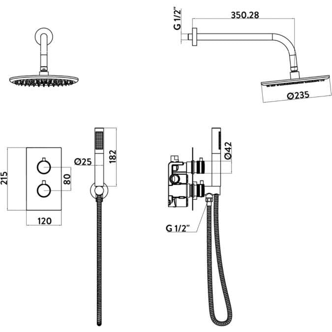 Apres Black Round Handle, Handset & Mounting Bracket