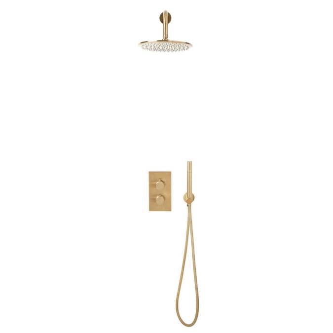 Apres Brushed Brass Built in Shower Valve Round Wall & Fixed Head