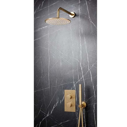 Apres Brushed Brass Built in Shower Valve Round Wall & Fixed Head