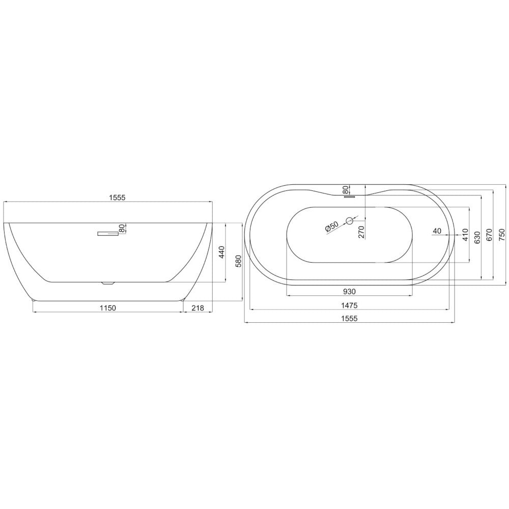 Sonyx Freestanding Double Ended Bath 1555mm