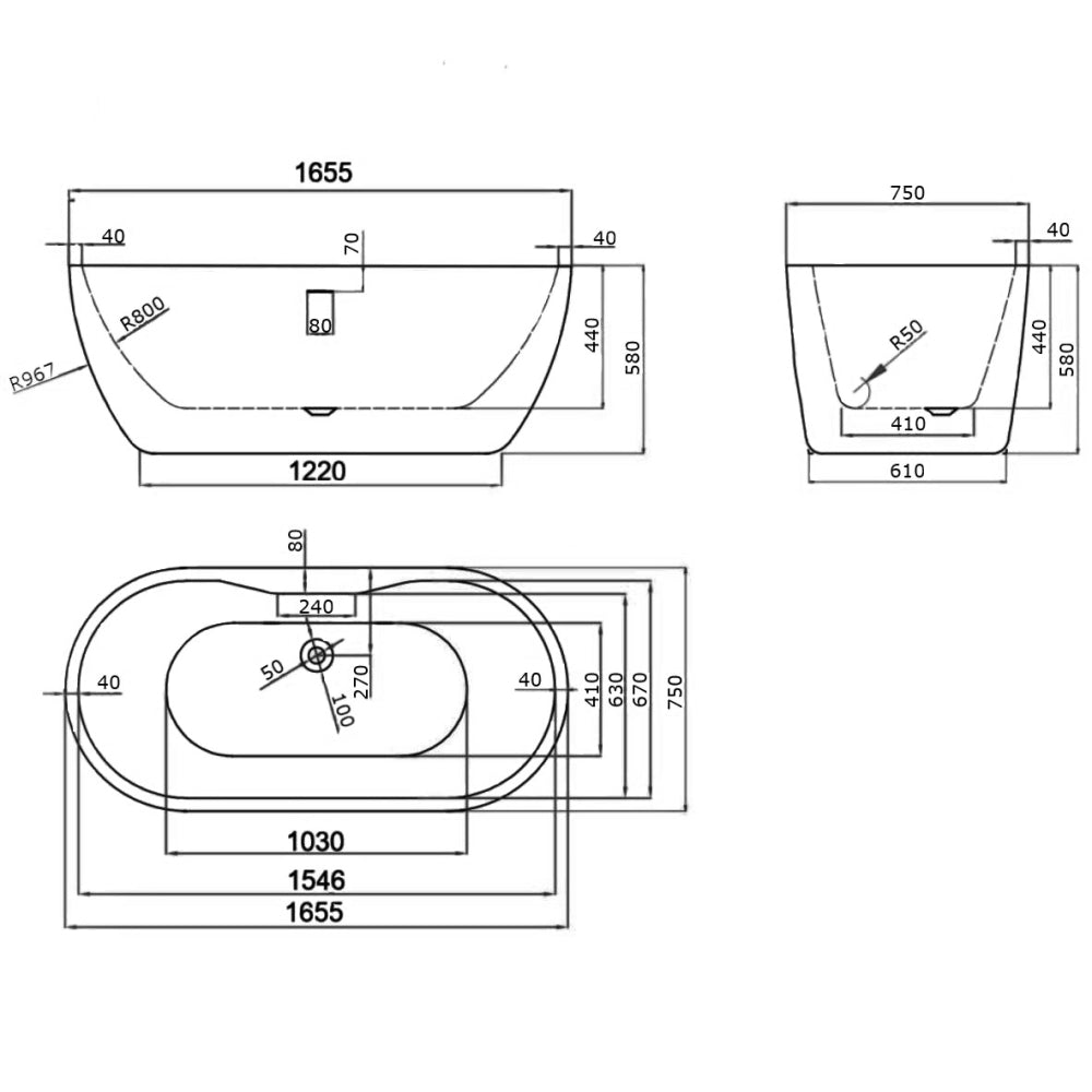 Sonyx Freestanding Double Ended Bath 1655mm