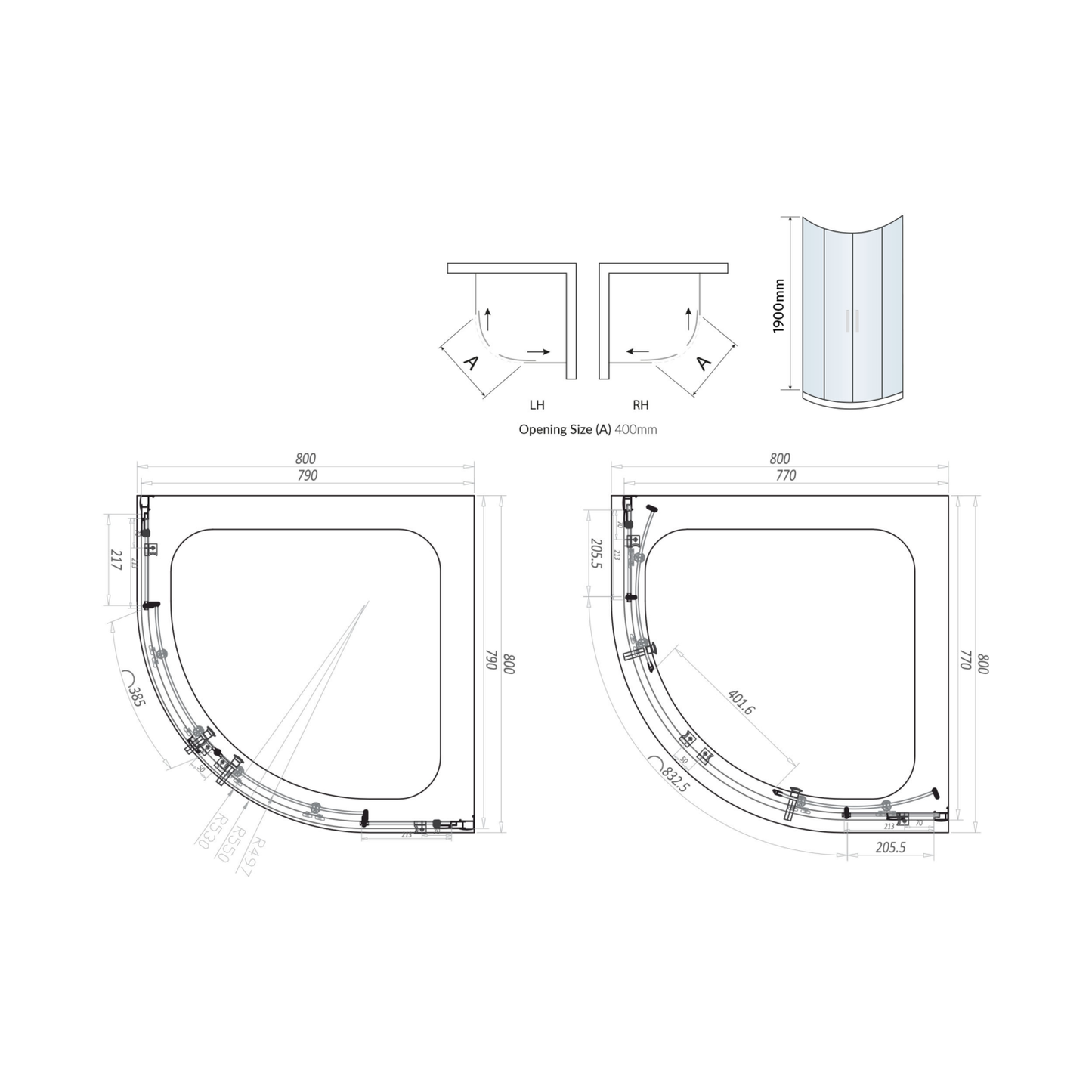 SL6 Brushed Brass Double Door Quadrant 800×800