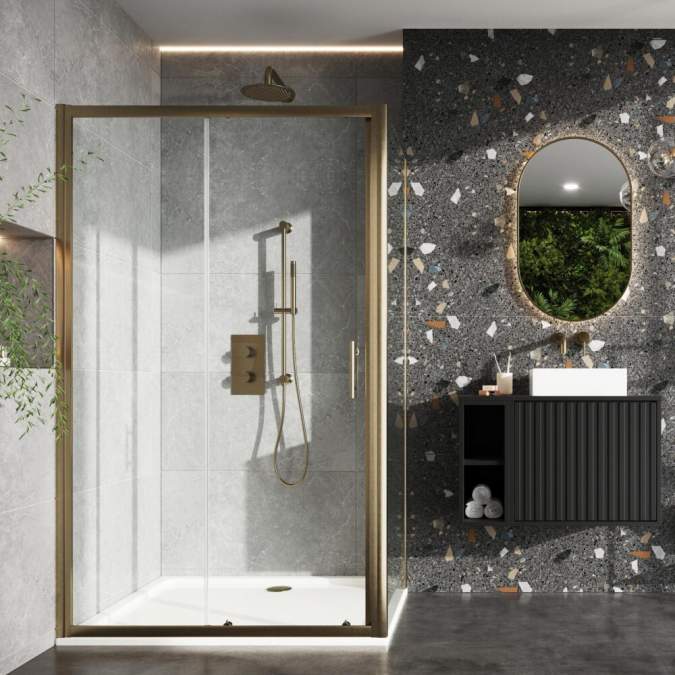 Apres 6 1000mm Brushed Brass Sliding Shower Door