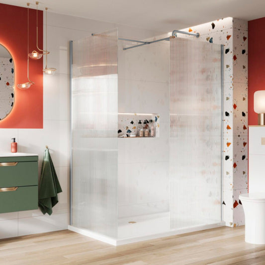 800mm Chrome Fluted Glass Wetroom Panel