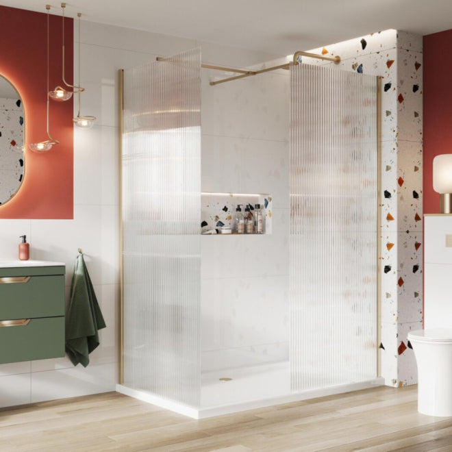 SL8 1000mm Brushed Brass Fluted Glass Wetroom Panel