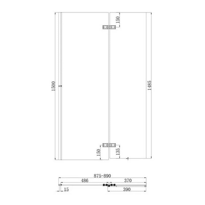 Black Square 900mm Pivot Bath Screen Including Fixed Panel
