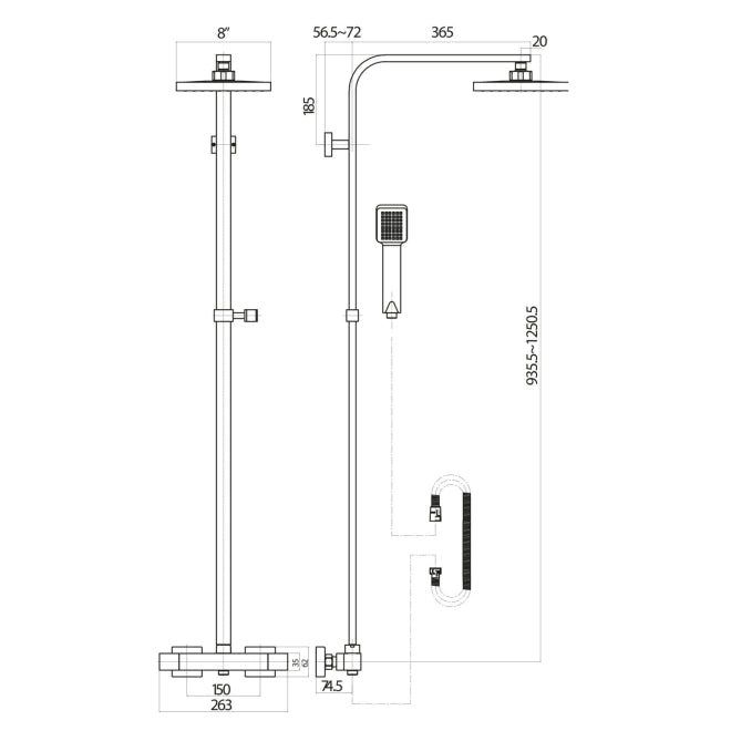 Ella Chrome Square Dual Head Rigid Riser Shower