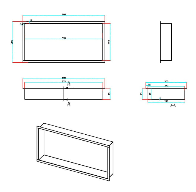 Gunmetal 600 x 300 Shower Niche