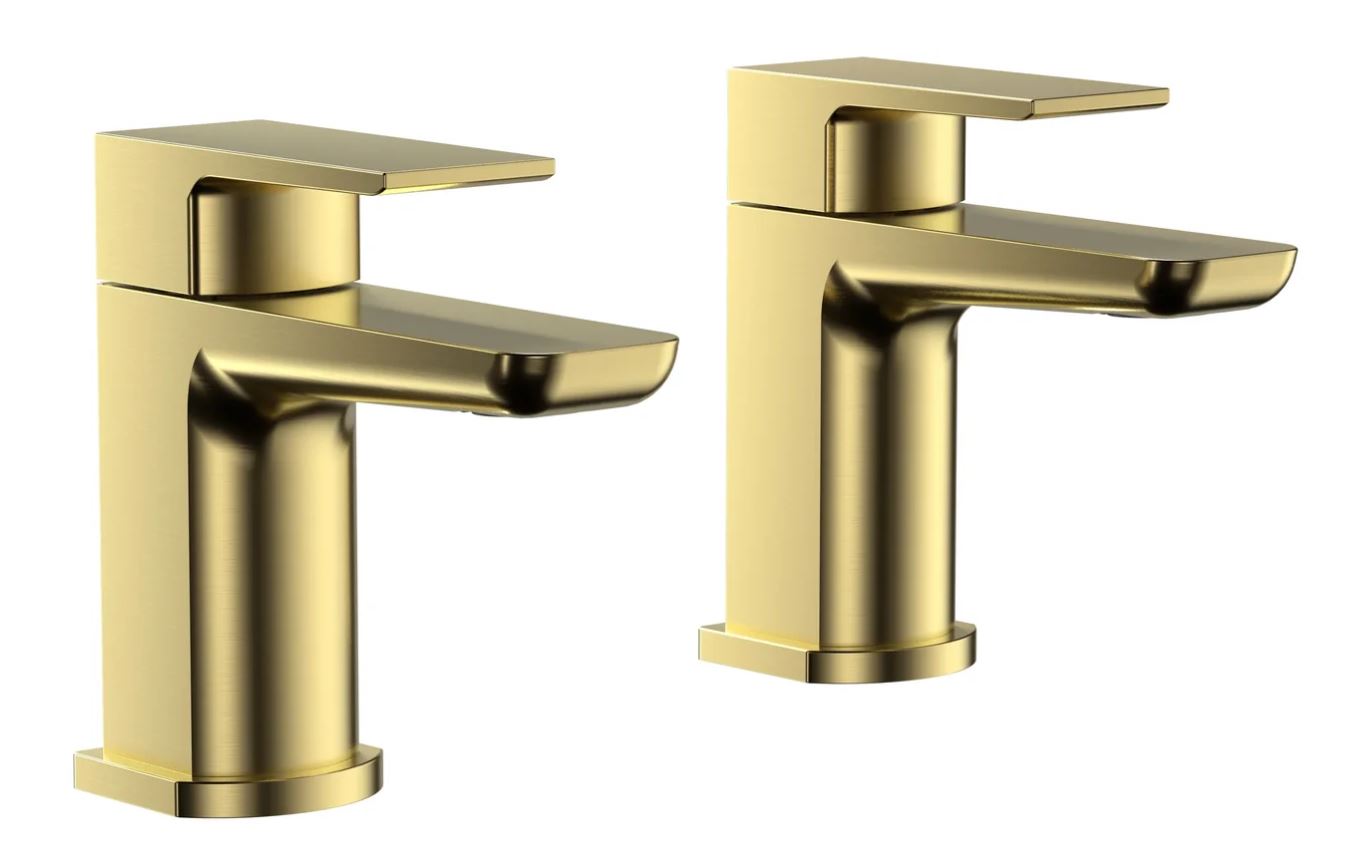 Mura Brushed Brass Basin Taps (Pair) Hot and Cold