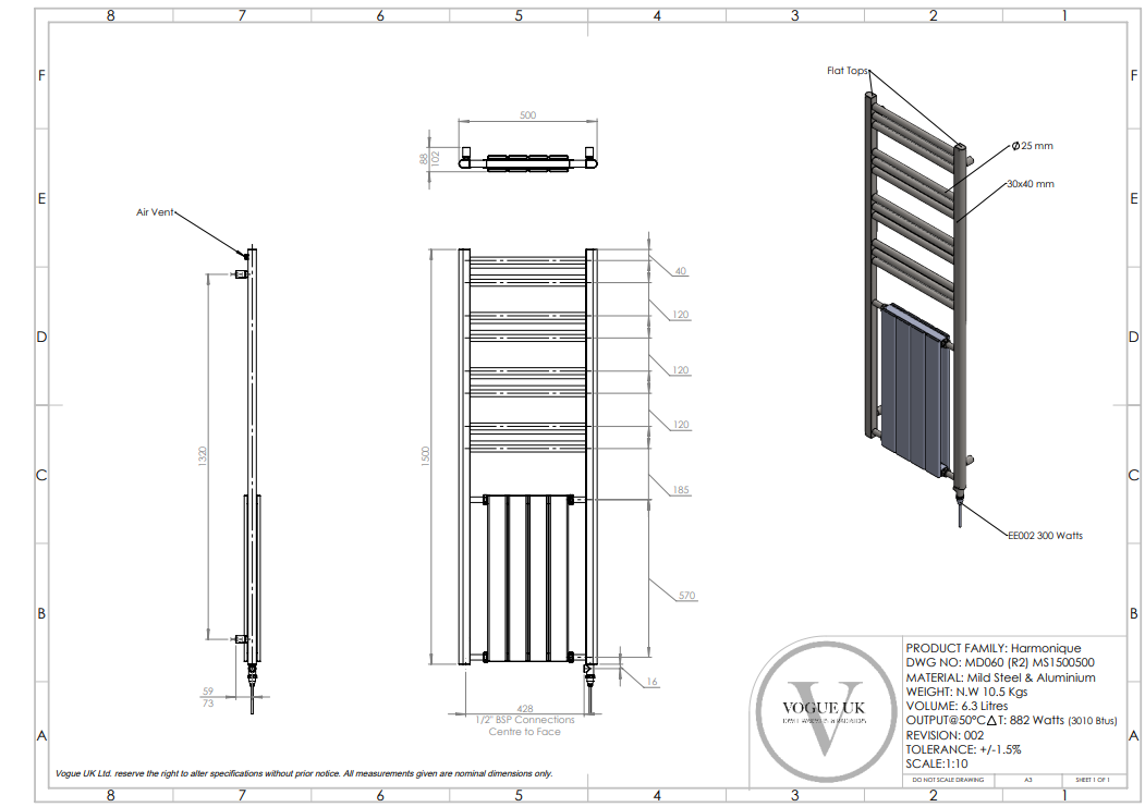 Harmony 1500 x 500 chrome with white radiator