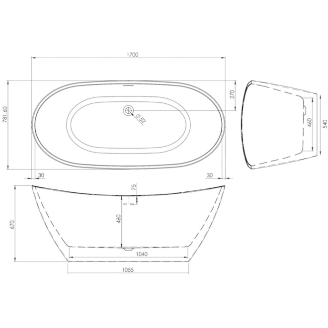 Abura Freestanding Bath 1700mm