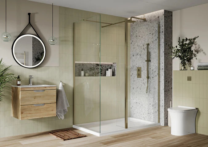 SL8 Brushed Brass Wetroom Shower Screen 700mm