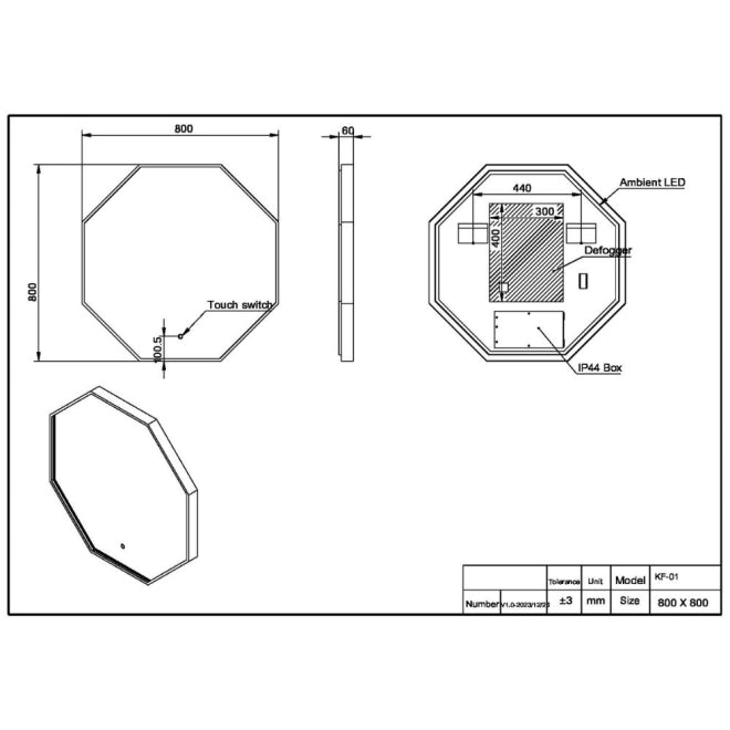 Passadona Octagonal Brushed Brass LED Mirror 800mm