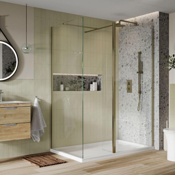 SL8 Brushed Brass Wetroom Shower Screen 600mm