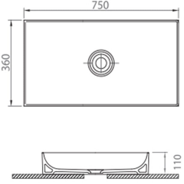 750mm Gloss White Rectangle Countertop Basin
